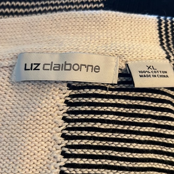 Liz Claiborne black white checkered 100% cotton long sleeve sweater Sz XL - Picture 5 of 5